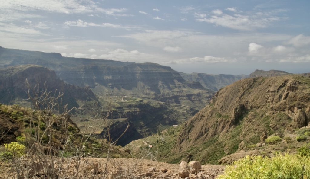 Blick auf den Südwesten von Gran Canaria, den Barranco von Soria / Arguineguin.